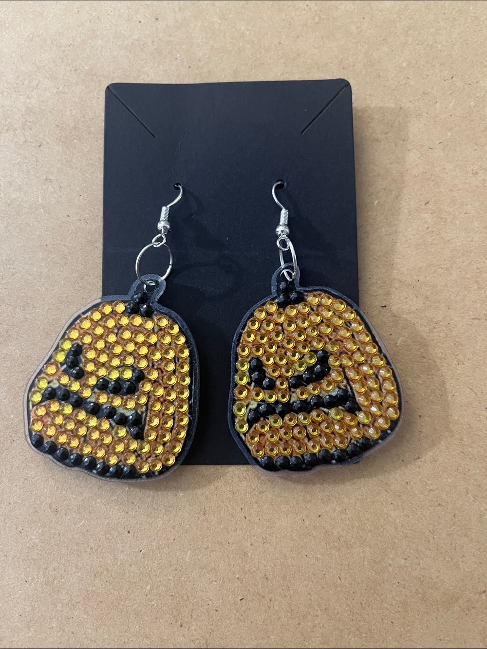 Yellow Crystal Jack-o'-Lantern Dangle Earrings